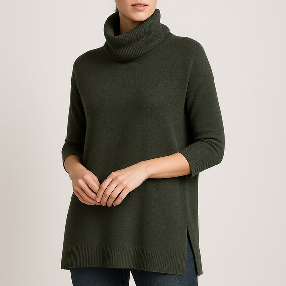 Antonio Melani 100% Cashmere Tunic Sweater Dark Green Oversized Size Medium - Picture 1 of 5
